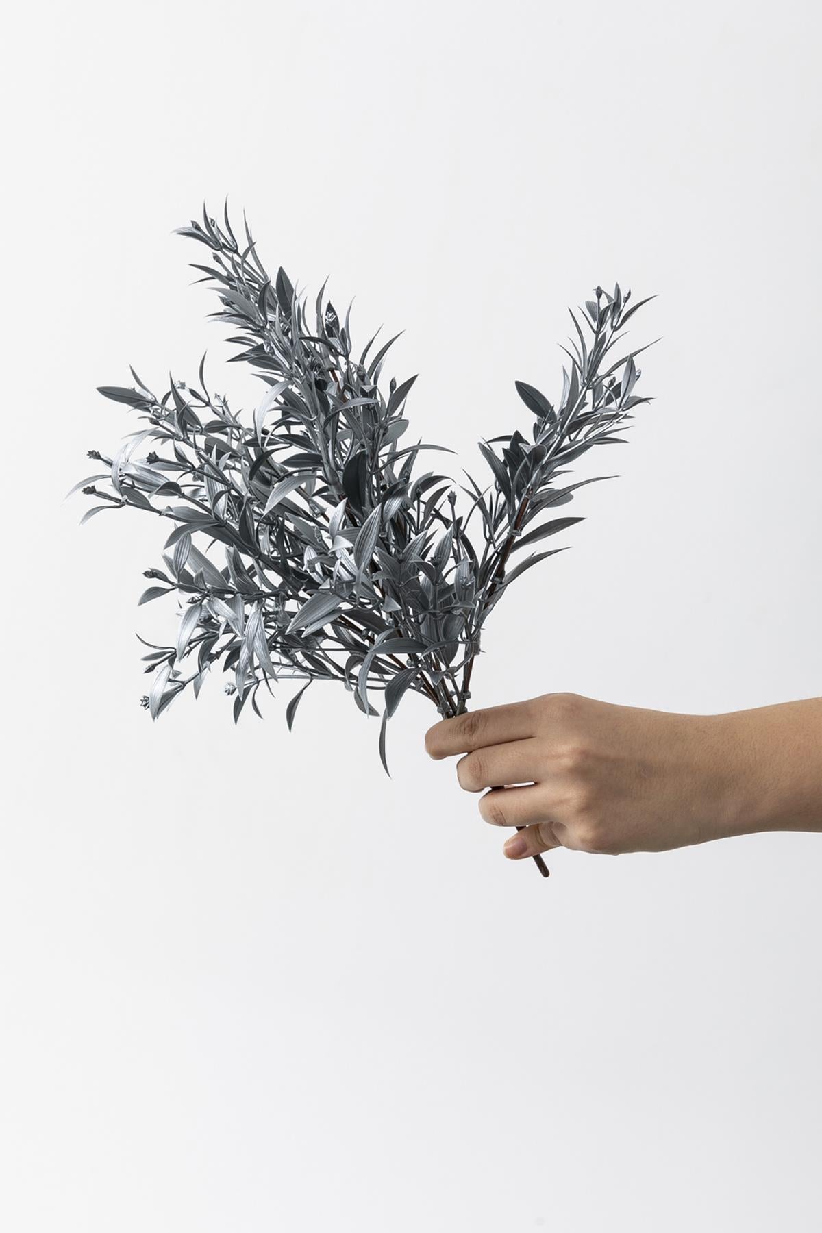 Yapay Zeytin Demeti Gri 35 Cm 5 Dal (Uv)