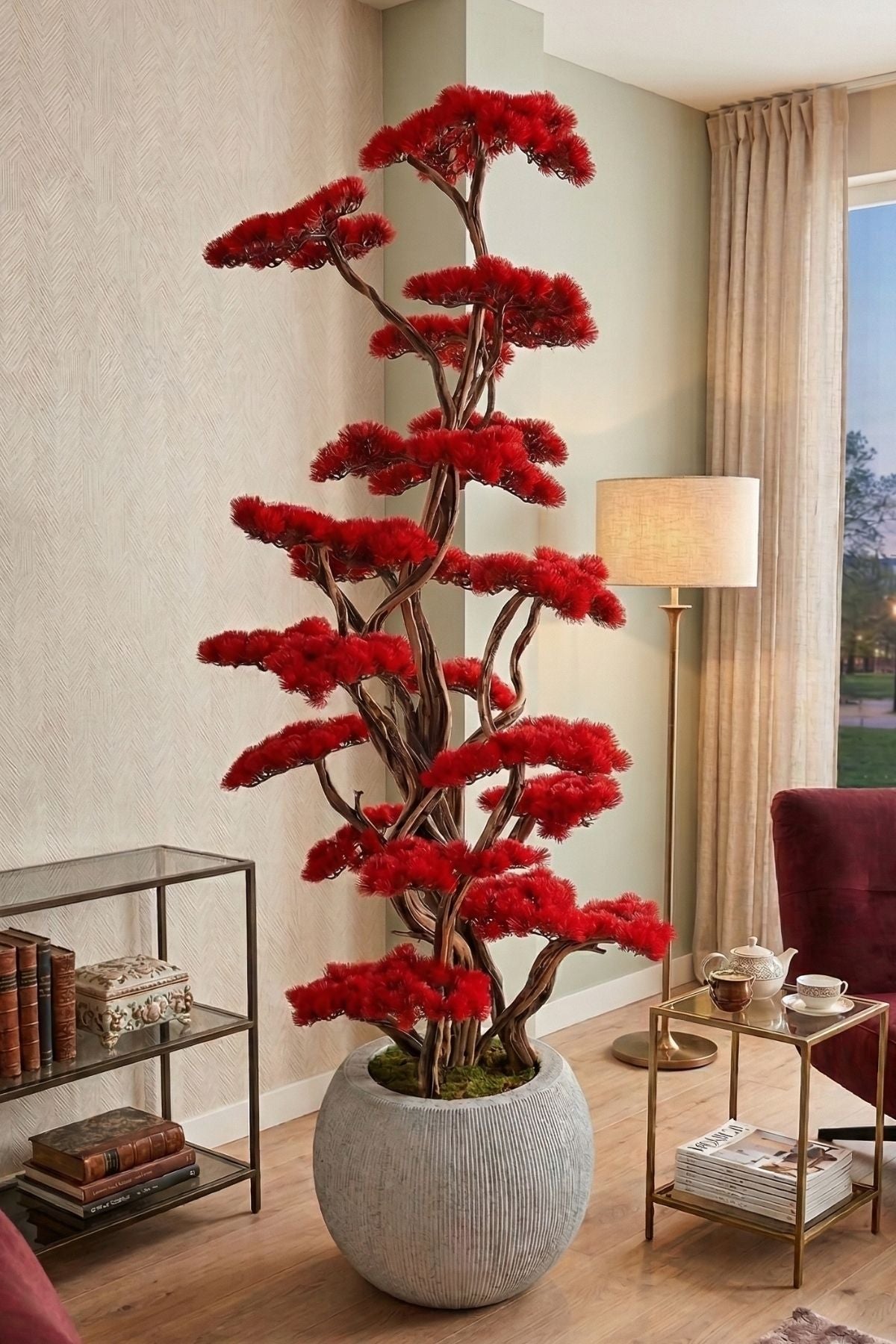 Yapay Lüx Bonsai Ağacı 200 cm 40 Dal Kırmızı