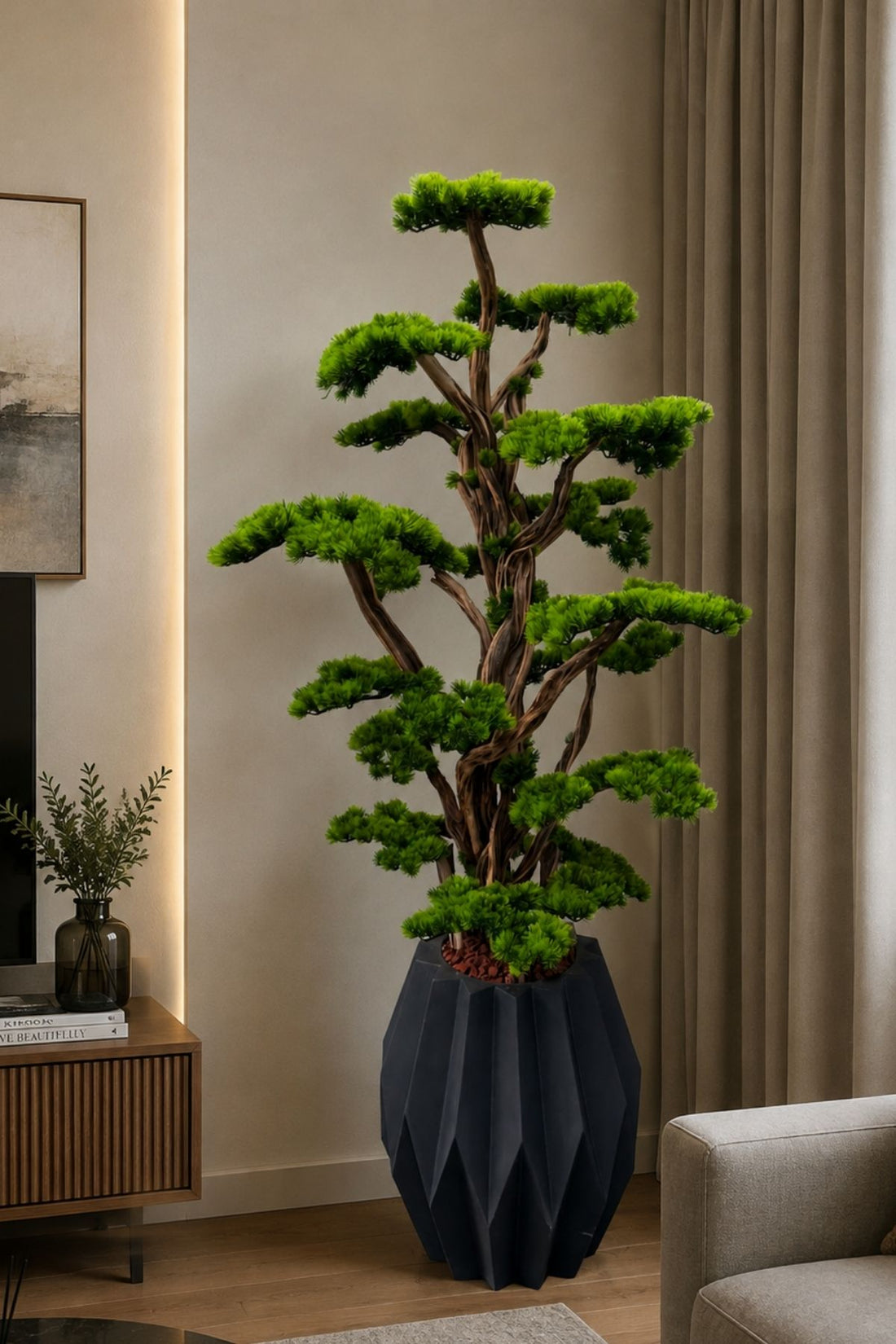 Lüks Yapay Bonsai Ağacı 200 Cm 50 Dal Dekoratif Fiber Saksılı