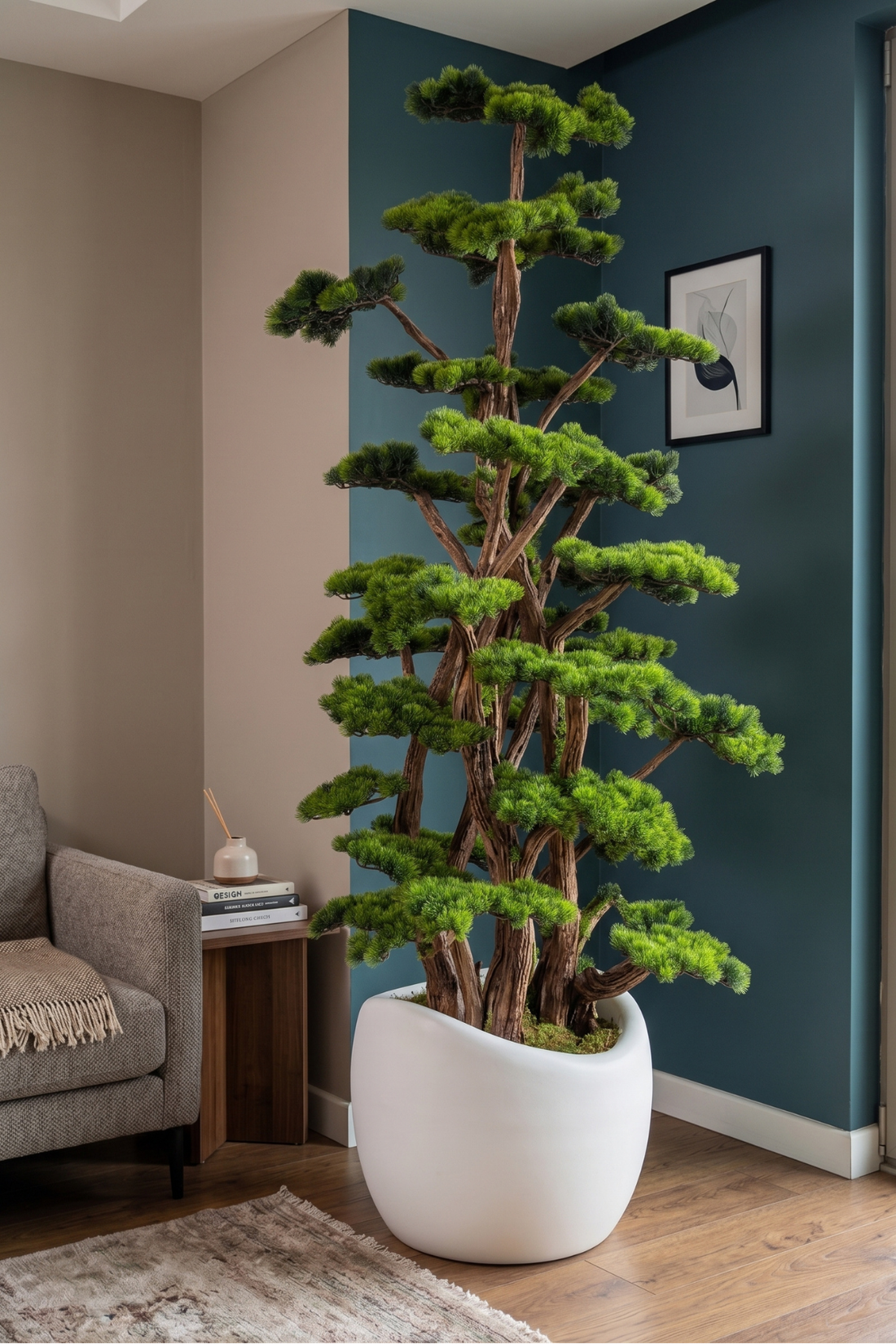 Yapay Lüx Bonsai Ağacı 200 cm 80 Dal Beyaz Fiber Saksı