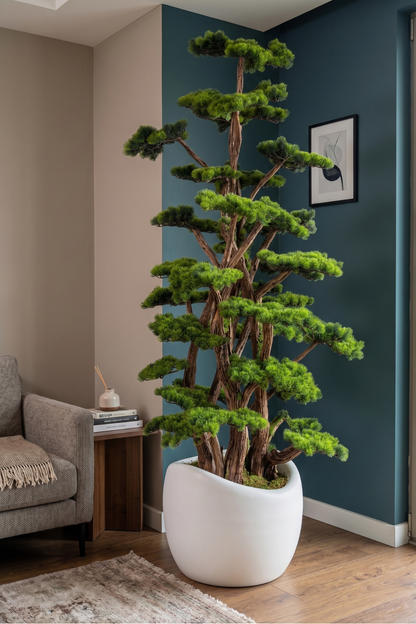 Yapay Lüx Bonsai Ağacı 200 cm 80 Dal Beyaz Fiber Saksı