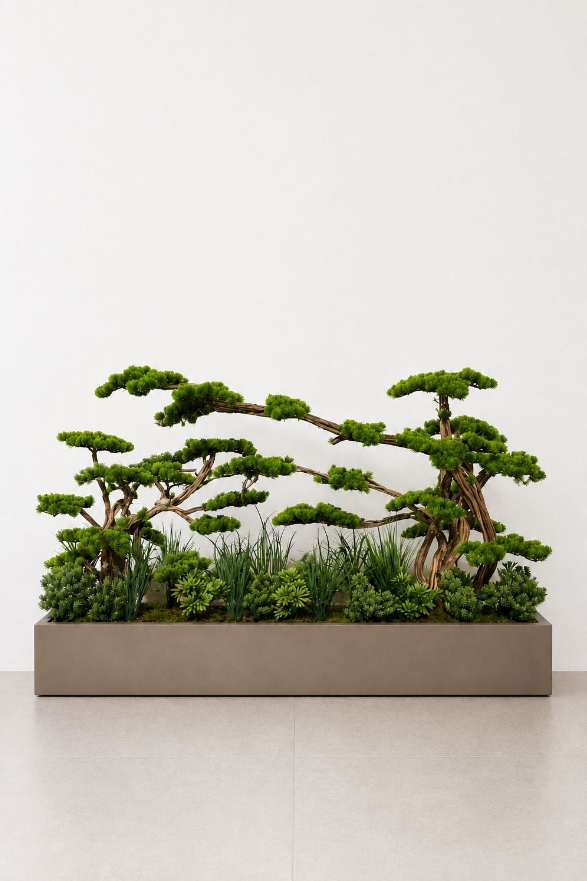 Premium Yapay Botanik 150 cm Bonsai Aranjmanı Fiber Saksılı 180x30x20