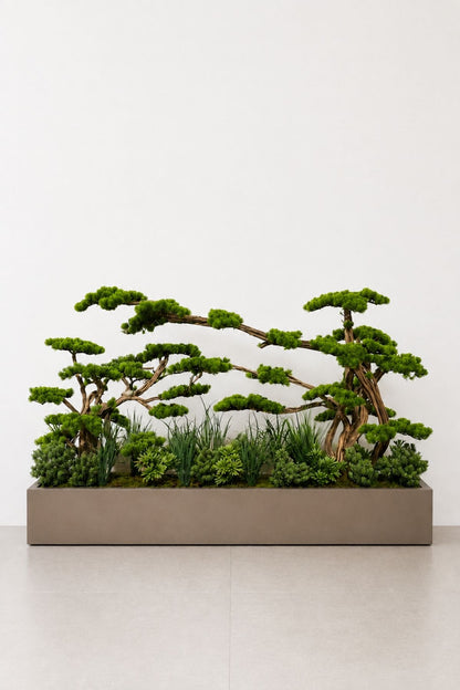 Premium Yapay Botanik 150 cm Bonsai Aranjmanı Fiber Saksılı 180x30x20