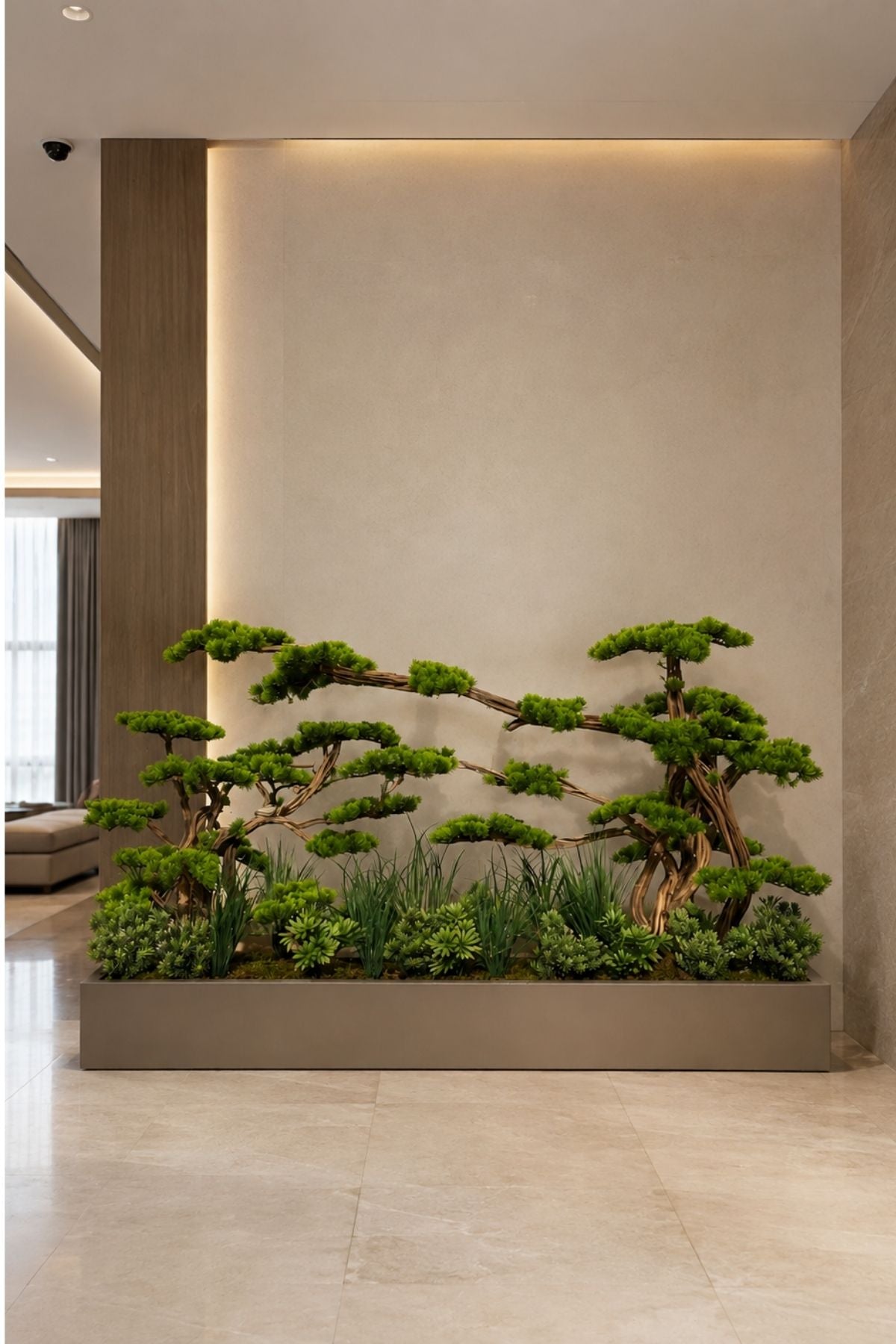 Premium Yapay Botanik 150 cm Bonsai Aranjmanı Fiber Saksılı 180x30x20
