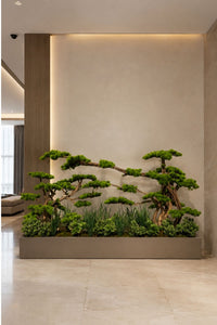 Premium Yapay Botanik 150 cm Bonsai Aranjmanı Fiber Saksılı 180x30x20