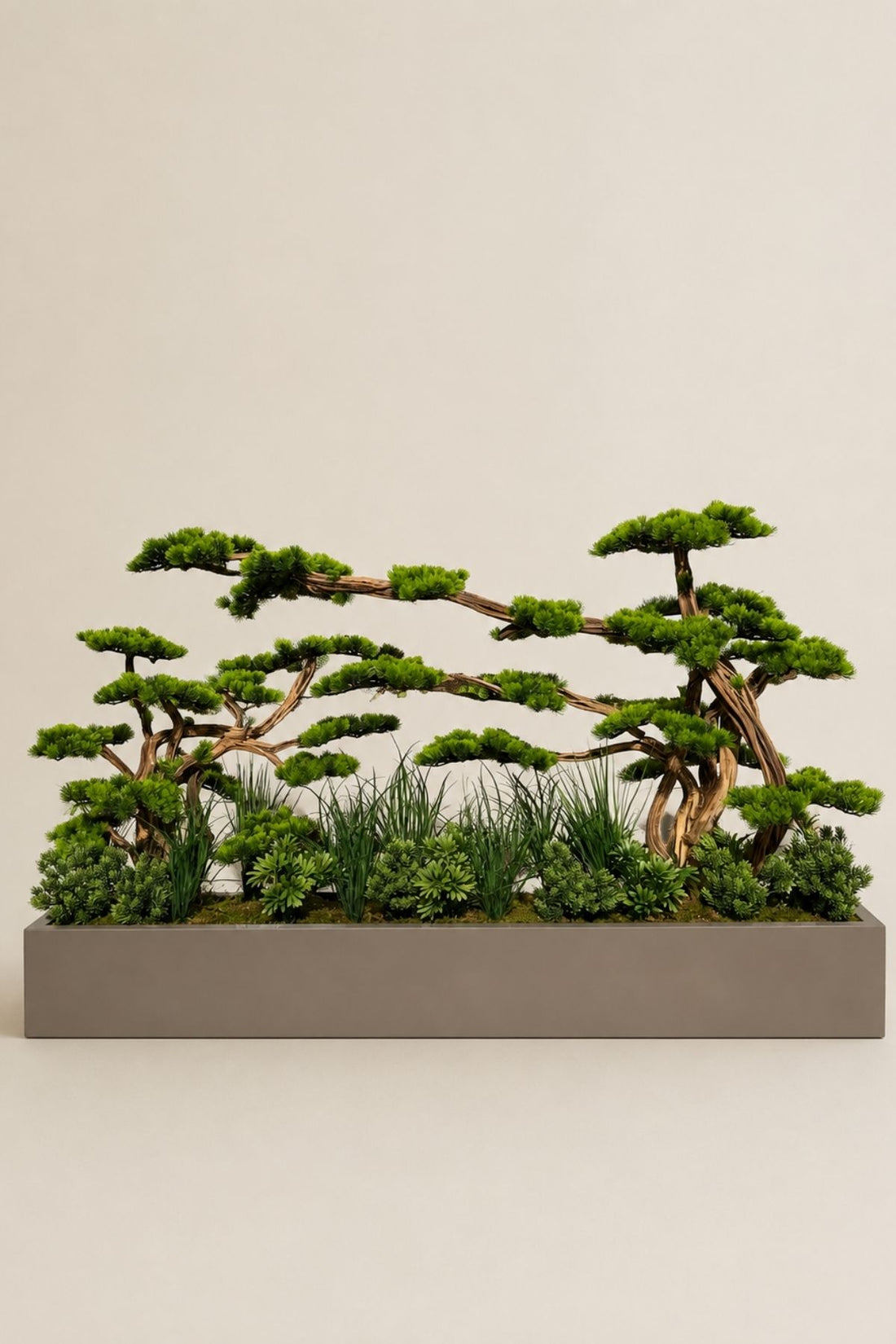 Premium Yapay Botanik 150 cm Bonsai Aranjmanı Fiber Saksılı 180x30x20
