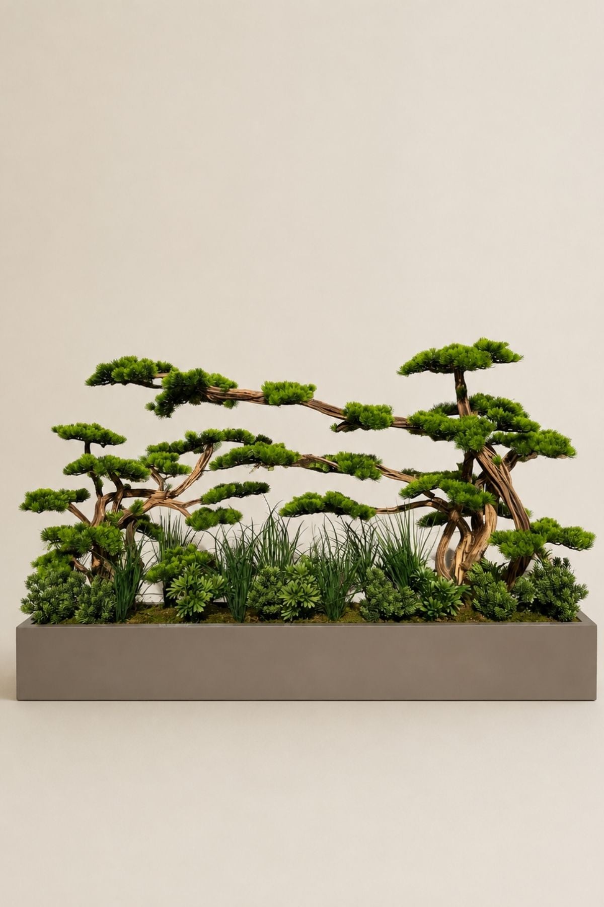 Premium Yapay Botanik 150 cm Bonsai Aranjmanı Fiber Saksılı 180x30x20