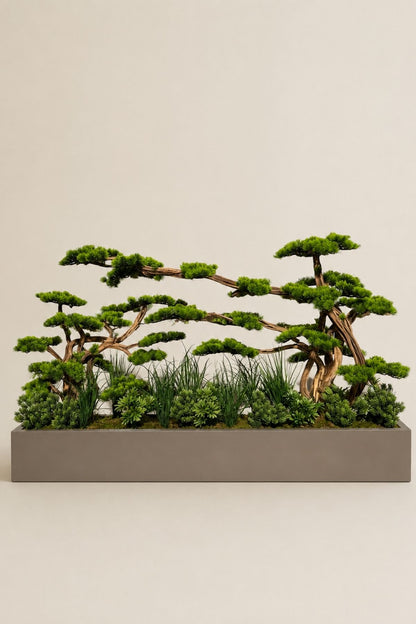 Premium Yapay Botanik 150 cm Bonsai Aranjmanı Fiber Saksılı 180x30x20