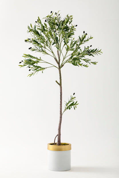 Yapay Zeytin Ağacı 160 Cm Beyaz Gold Metal Saksı