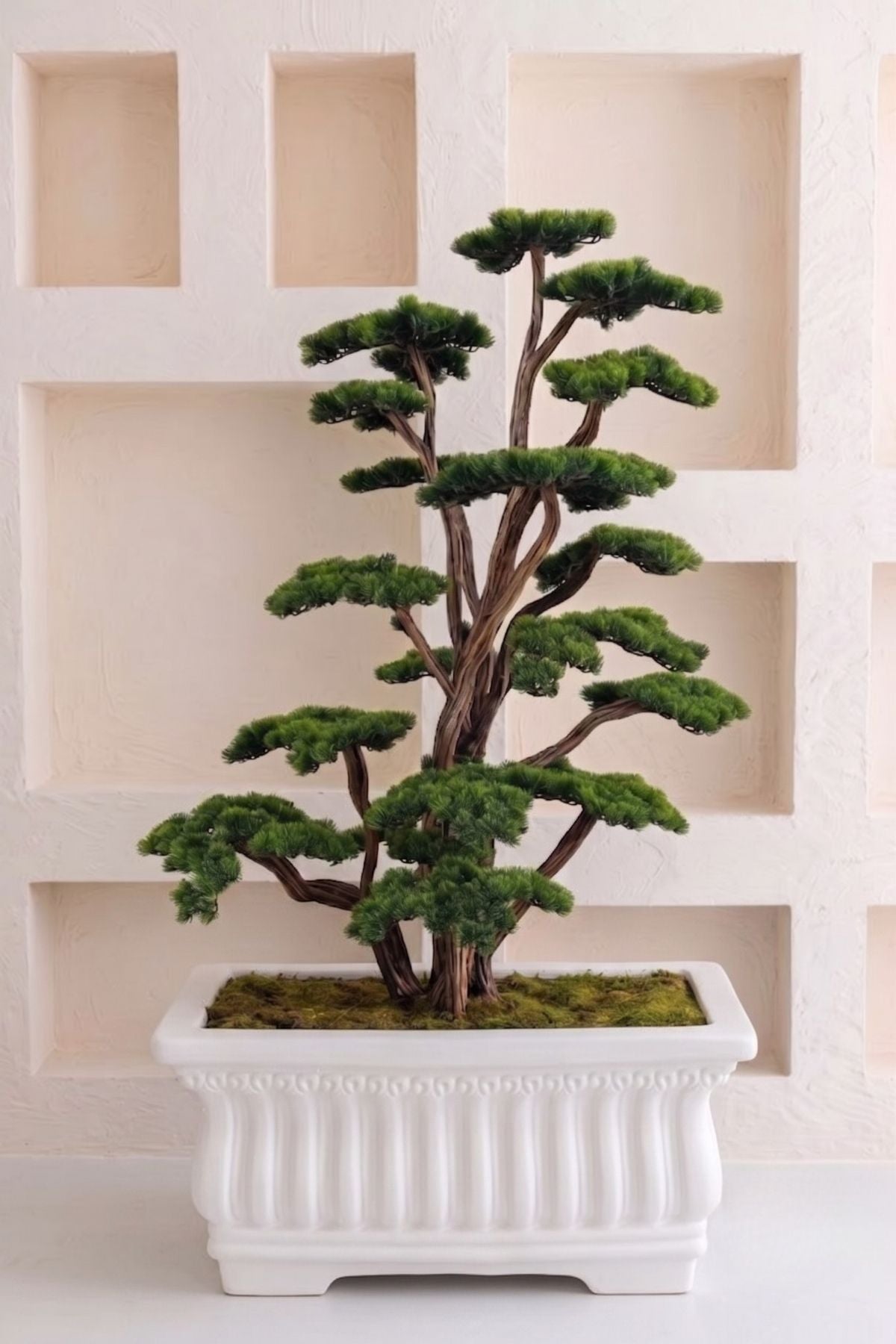 Yapay Lüx Bonsai Ağacı Beyaz Fiber Saksı 200 cm 58 Dal