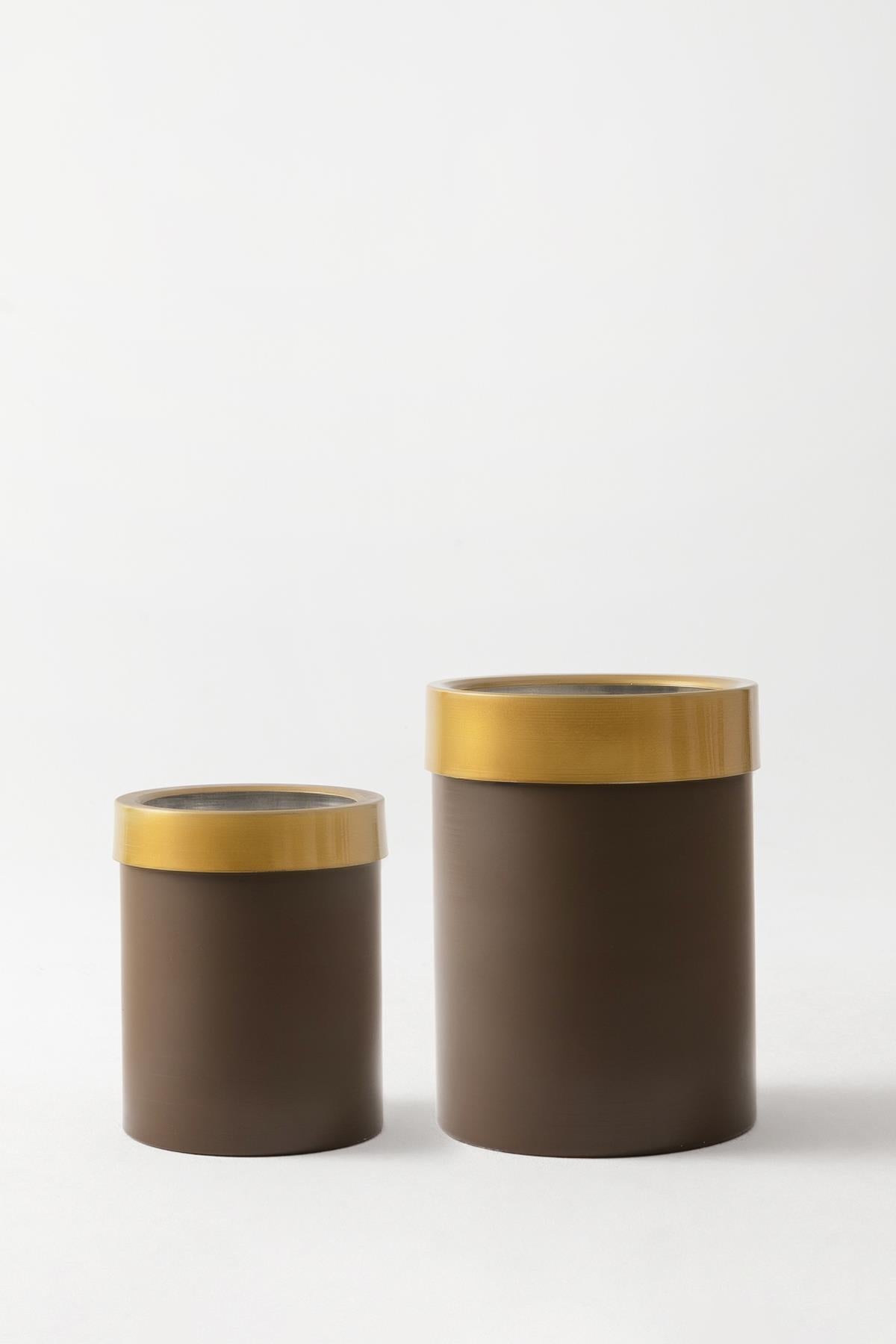 Metal Saksı Kahverengi Gold Bilezikli 2&