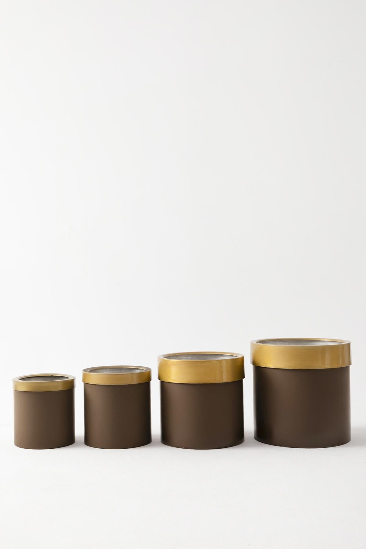 Metal Saksı Kahverengi Gold Bilezikli 4lü Set