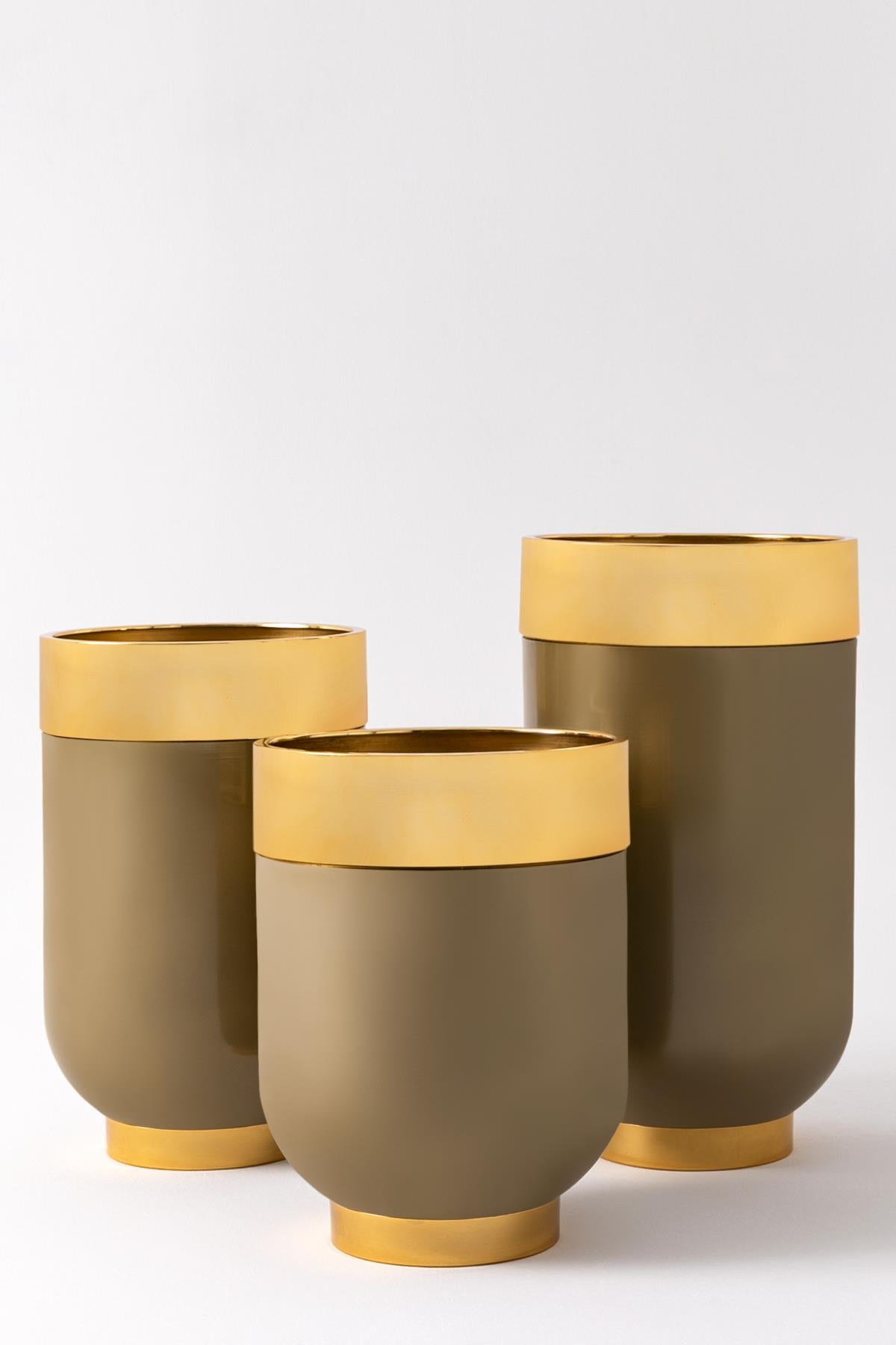 Metal Saksı Lüks Darbuka Kahverengi Gold 3'lü Set