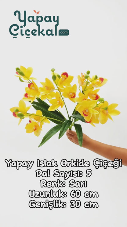 Yapay Islak Orkide Çiçeği Sarı 5 Dal