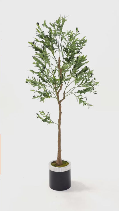 Yapay Zeytin Ağacı 175 Cm Siyah Gümüş Metal Saksı