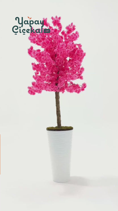 Yapay Ağaç Pembe Bahar Dalı 180 Cm Beyaz Konik Saksı