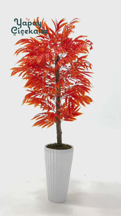 Yapay Büyük Renkli Yapraklı Ağaç Turuncu 200 Cm