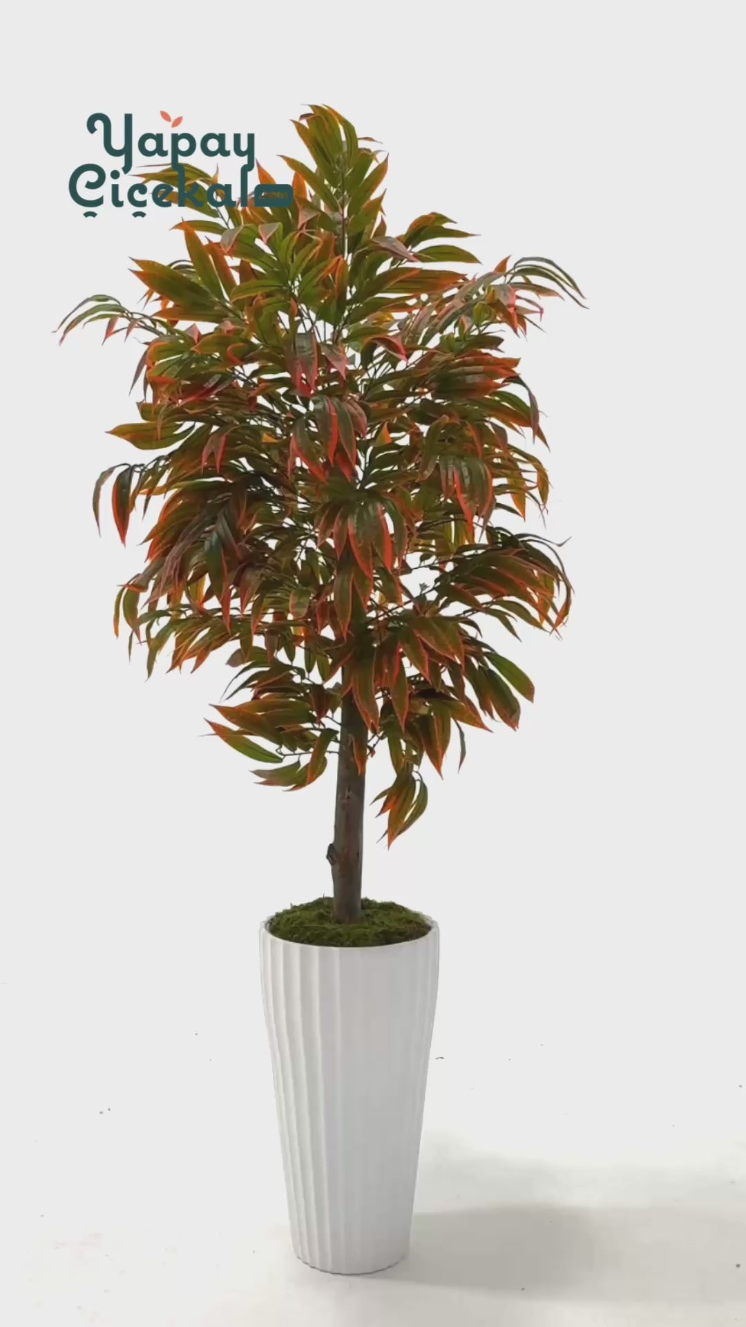 Yapay Büyük Renkli Yapraklı Ağaç Yeşil Turuncu 200 Cm