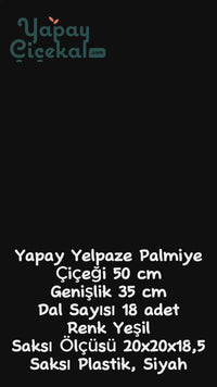 Yapay Çiçek Yelpaze Palmiye 8 Dal 50*35cm Salon Çiçeği Plastik Siyah Saksılı Yapay Bitki