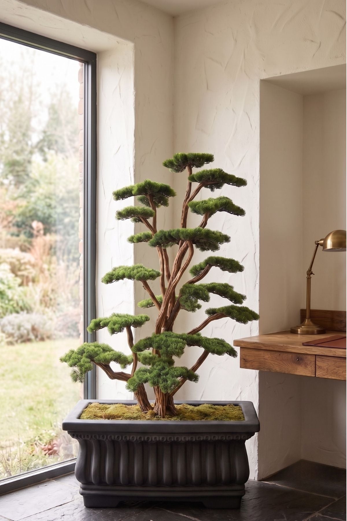 Yapay Lüx Bonsai Ağacı Siyah Fiber Saksı 200 cm 58 Dal