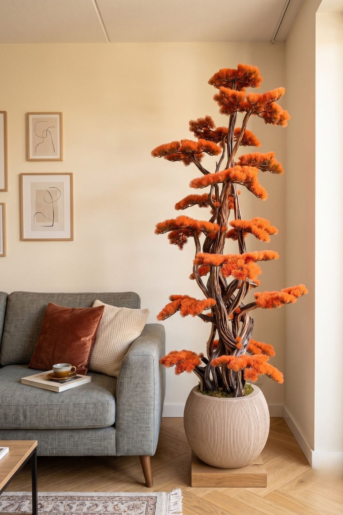 Yapay Lüx Bonsai Ağacı 200 cm 40 Dal Turuncu