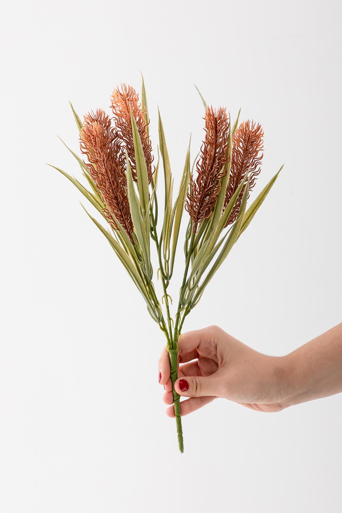 Yapay 5 Kafalı Çiçek Demeti 35 Cm 5 Dal Kahverengi 