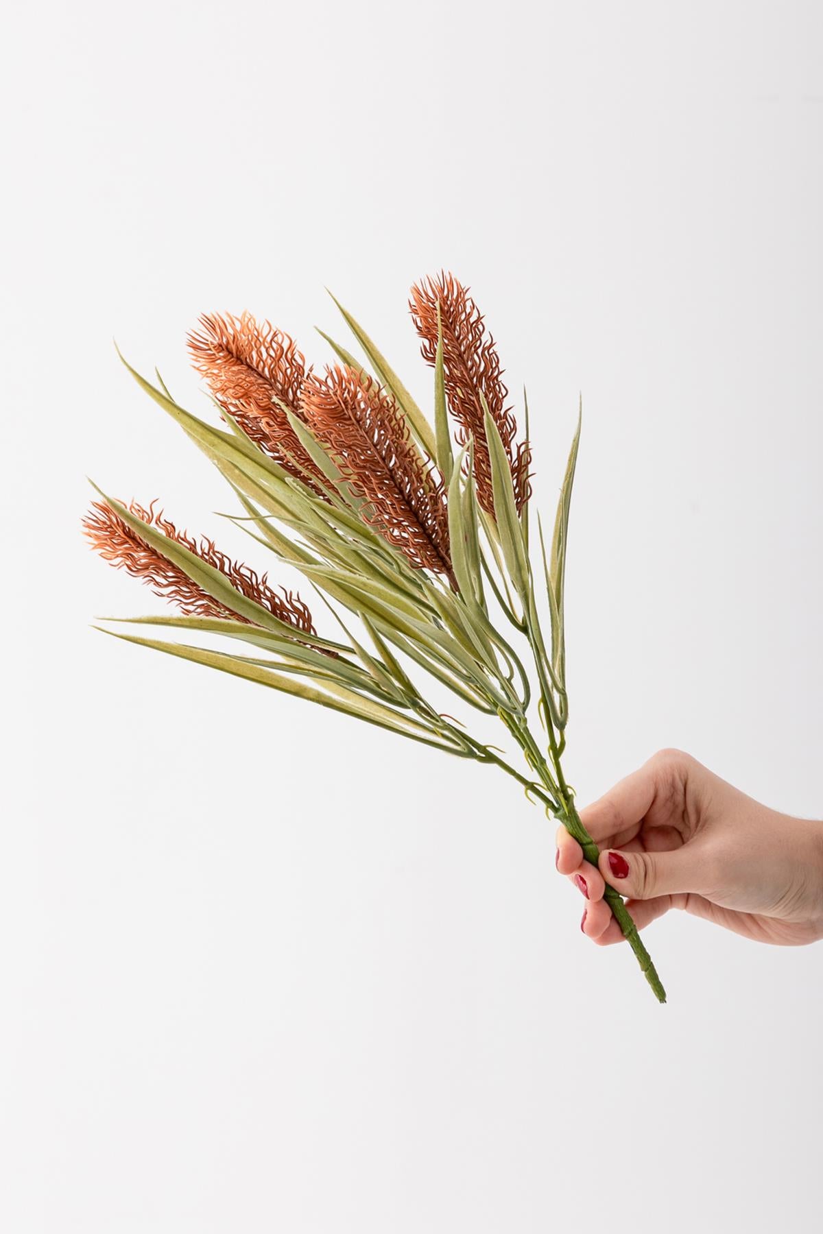 Yapay 5 Kafalı Çiçek Demeti 35 Cm 5 Dal Kahverengi 