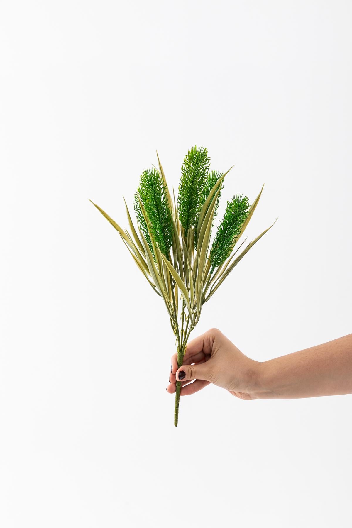Yapay 5 Kafalı Çiçek Demeti 35 Cm 5 Dal Koyu Yeşil 