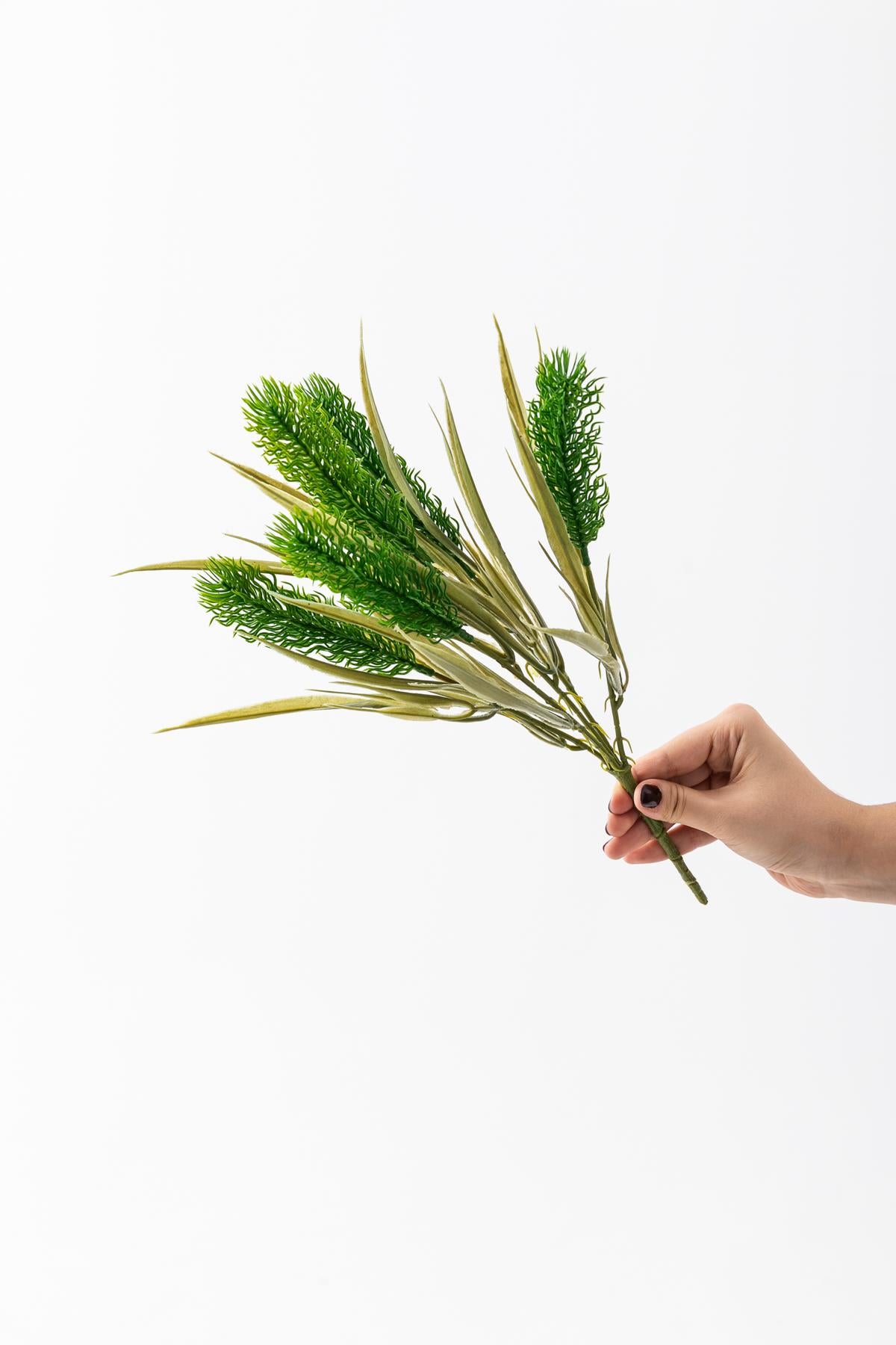 Yapay 5 Kafalı Çiçek Demeti 35 Cm 5 Dal Koyu Yeşil 