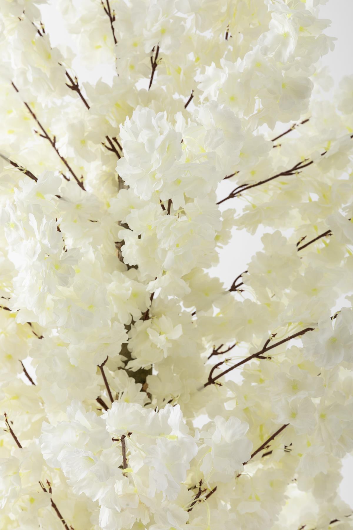 Yapay Ağaç Beyaz Bahar Dalı 180 Cm Konik Saksı