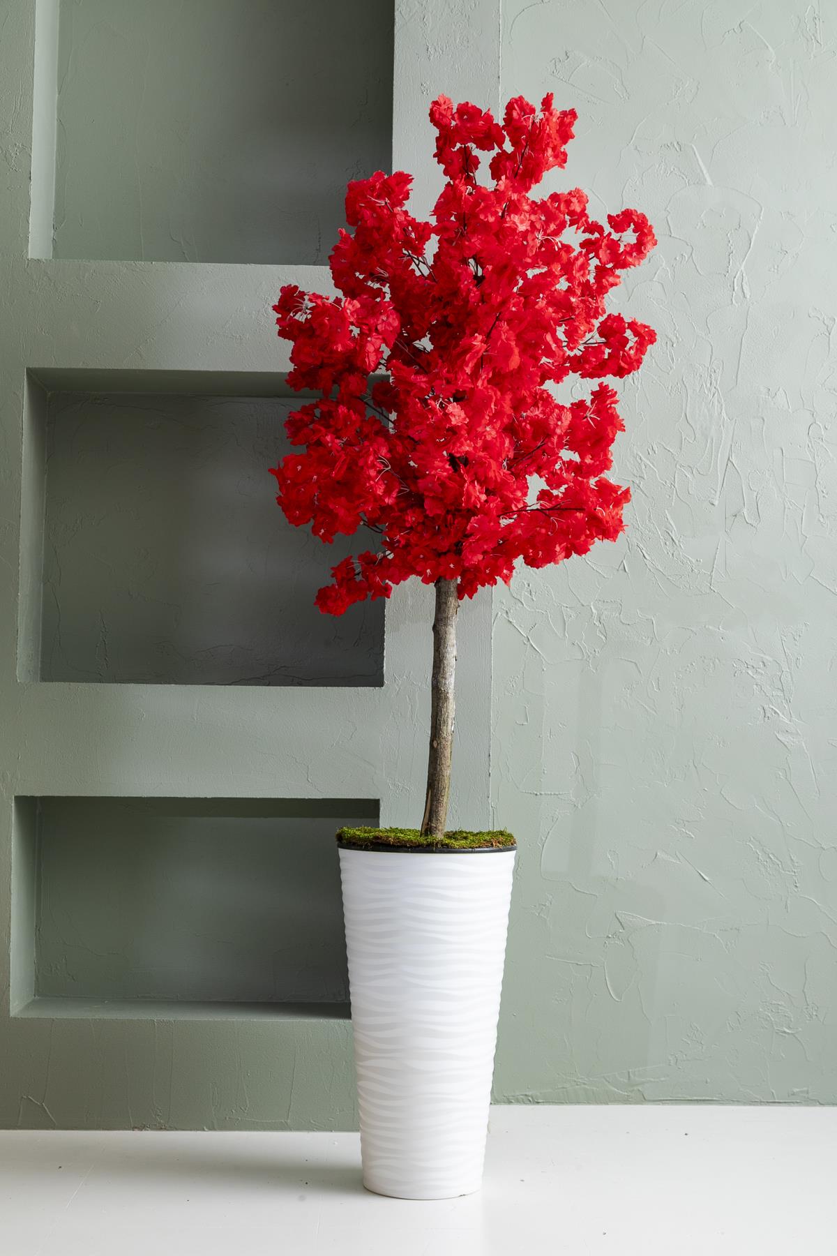 Yapay Ağaç Kırmızı Bahar Dalı 180 Cm Konik Saksı