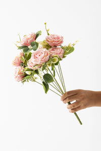 Yapay Aranjmanlı Gül Demeti 9 Dallı Açık Pembe