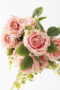 Yapay Aranjmanlı Gül Demeti 9 Dallı Açık Pembe