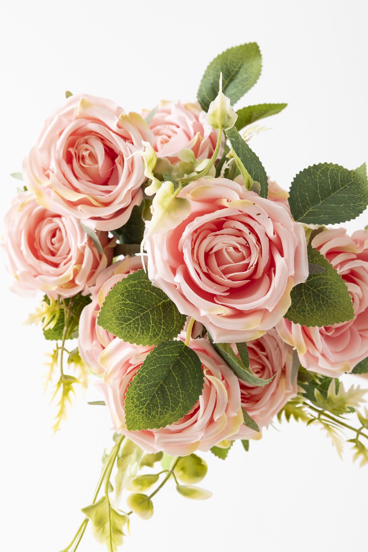 Yapay Aranjmanlı Gül Demeti 9 Dallı Açık Pembe