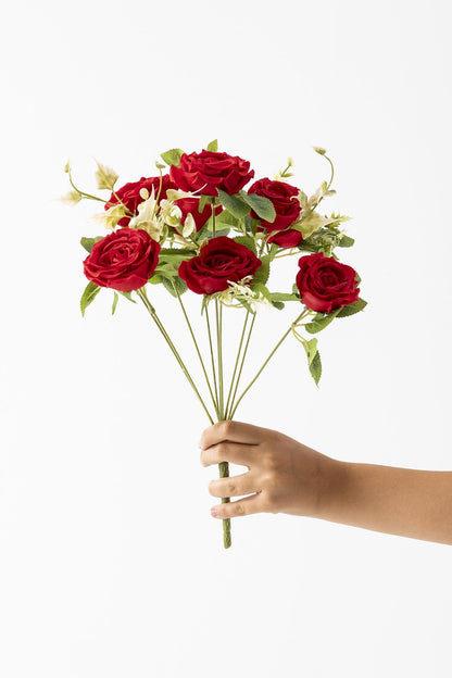 Yapay Aranjmanlı Gül Demeti 9 Dallı Kırmızı