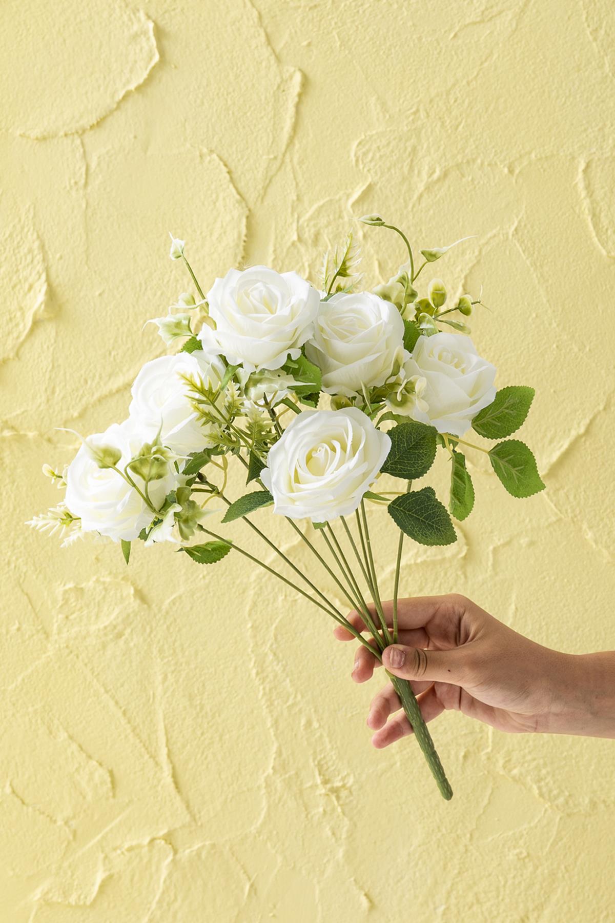 Yapay Aranjmanlı Gül Demeti 9 Dallı Krem