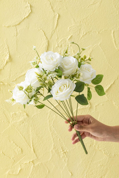 Yapay Aranjmanlı Gül Demeti 9 Dallı Krem