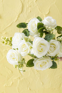 Yapay Aranjmanlı Gül Demeti 9 Dallı Krem