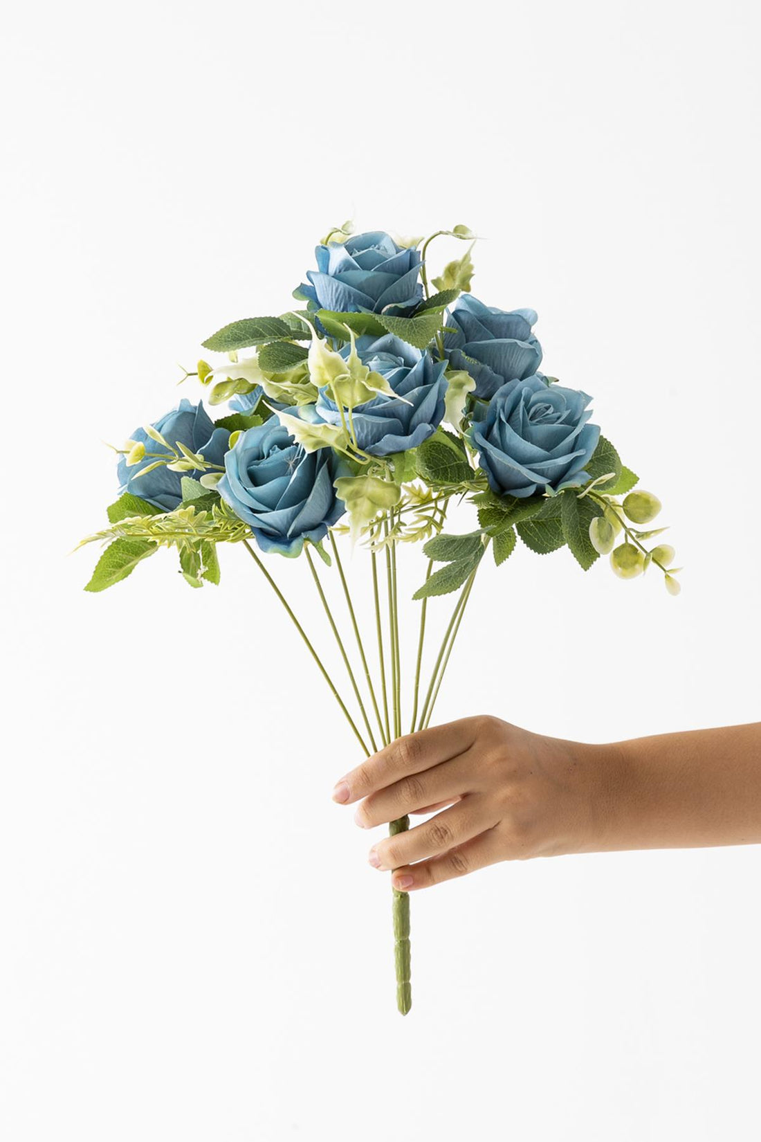 Yapay Aranjmanlı Gül Demeti 9 Dallı Mavi