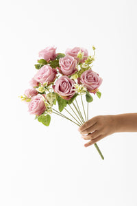 Yapay Aranjmanlı Gül Demeti 9 Dallı Pembe