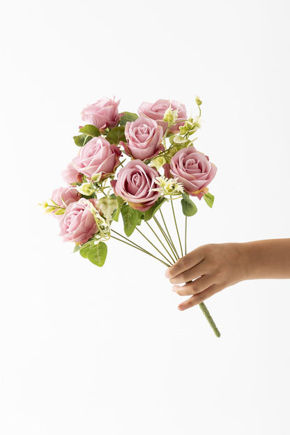 Yapay Aranjmanlı Gül Demeti 9 Dallı Pembe