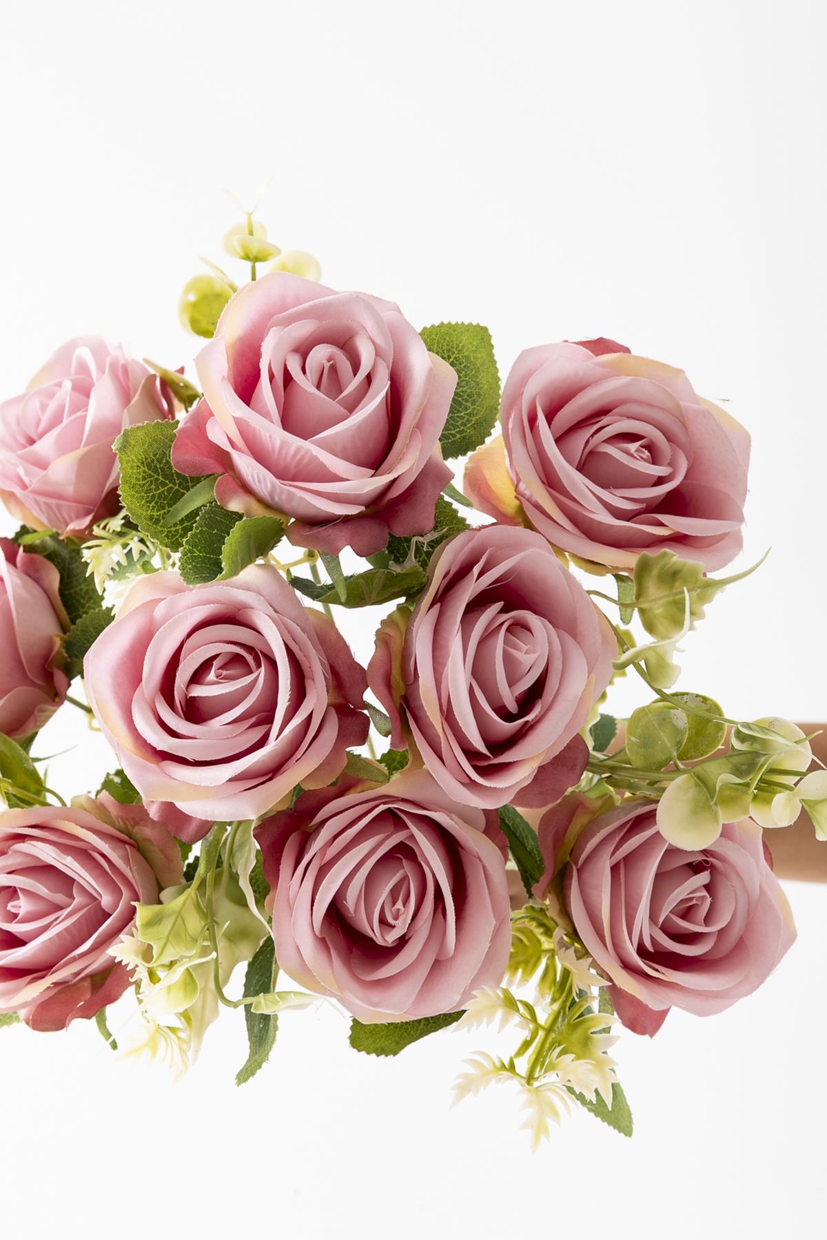 Yapay Aranjmanlı Gül Demeti 9 Dallı Pembe