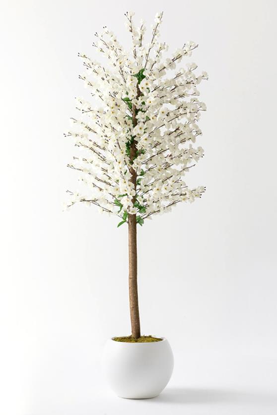 Yapay Bahar Dalı Ağacı Beyaz 180 Cm 81 Dal Plastik Küre Saksı