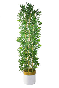 Yapay Bambu Ağacı 185 Cm Beyaz Gold Metal Saksı