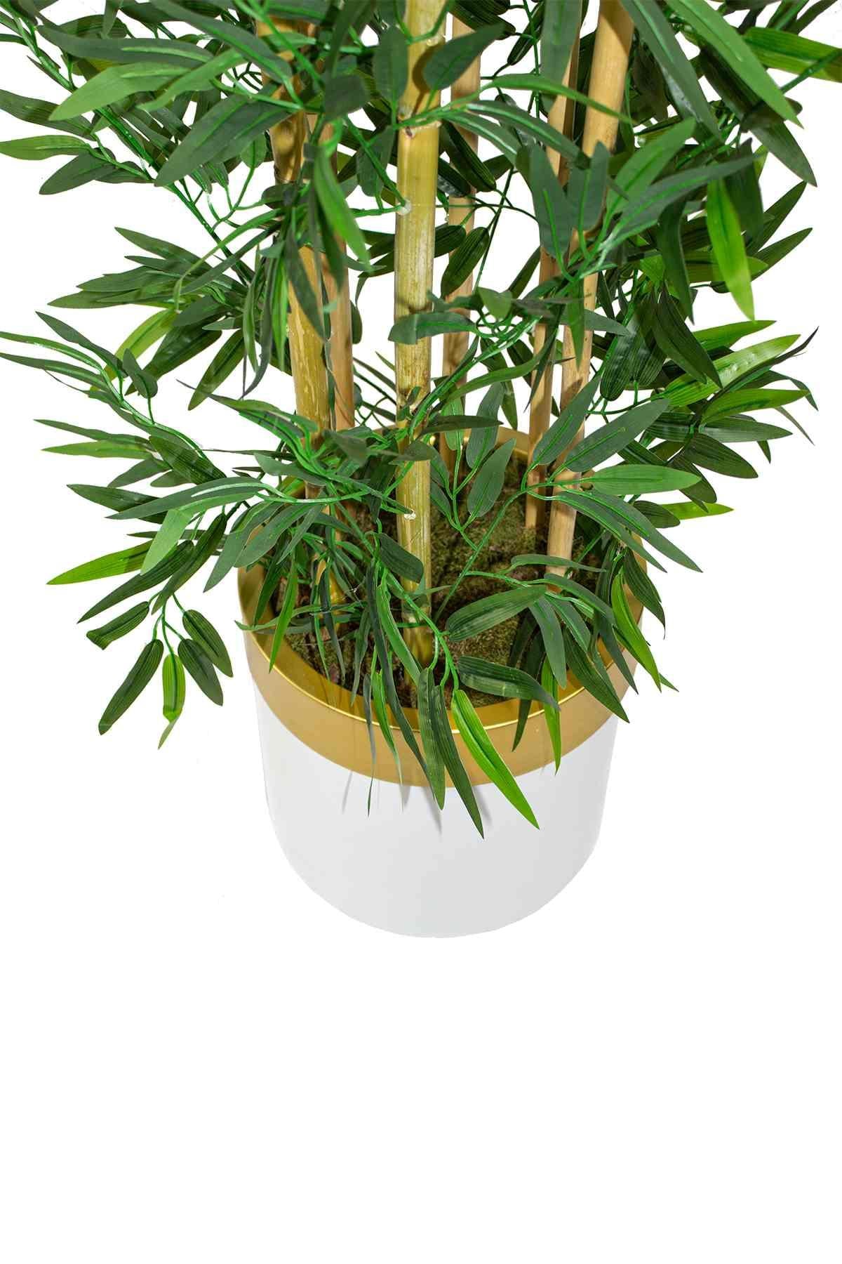 Yapay Bambu Ağacı 185 Cm Beyaz Gold Metal Saksı