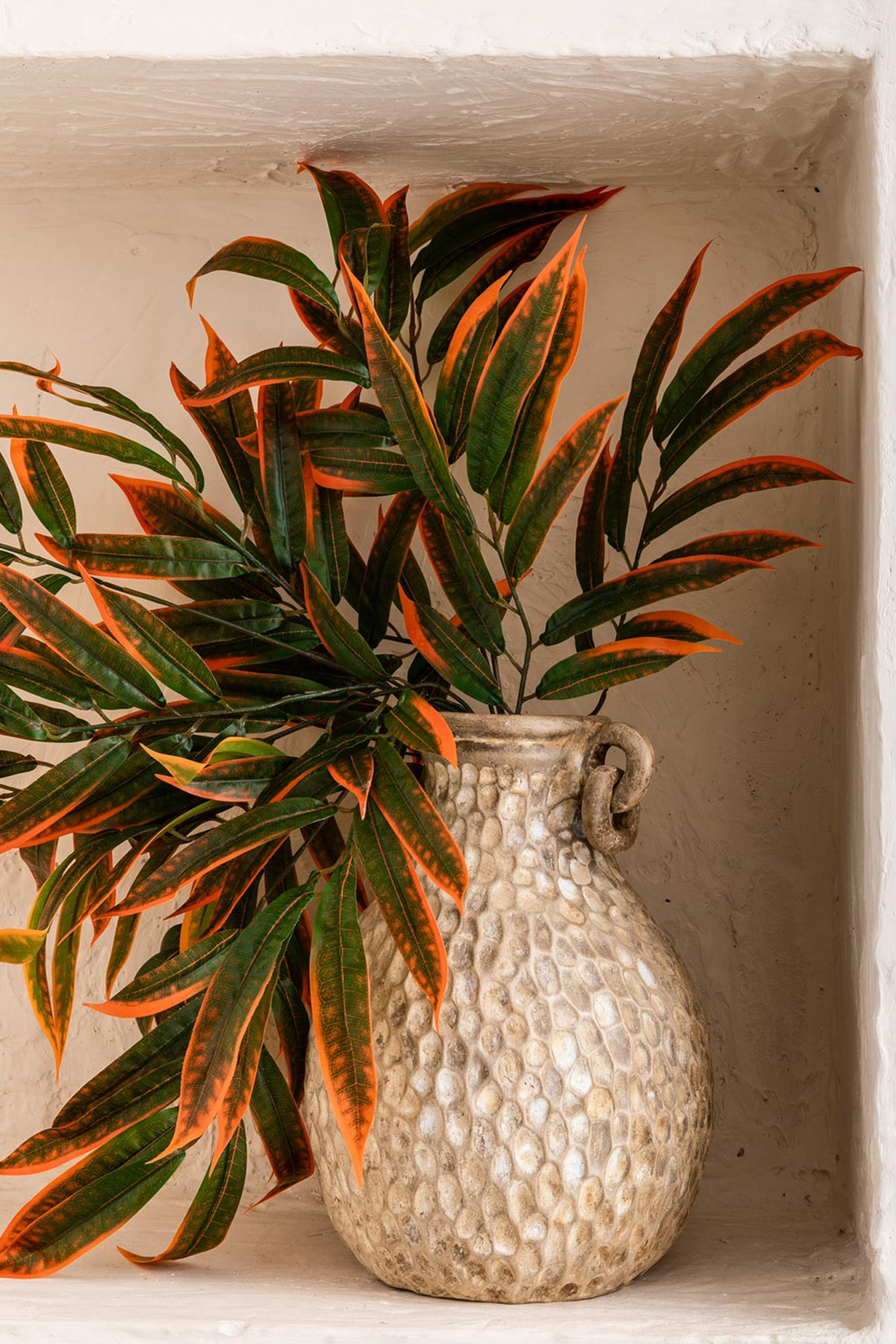 Yapay Büyük Renkli Yaprak 40 Cm 12 Dal Yeşil Turuncu