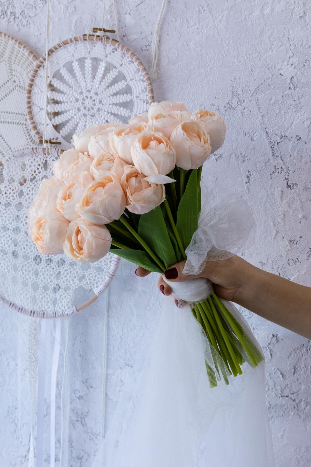 Yapay Gelin Eli Demeti 35 Cm 8 Dal Somon