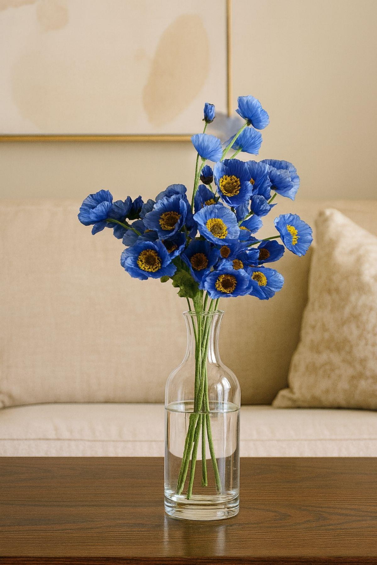 Yapay Gelincik Çiçeği 60 Cm Tek Dal Mavi