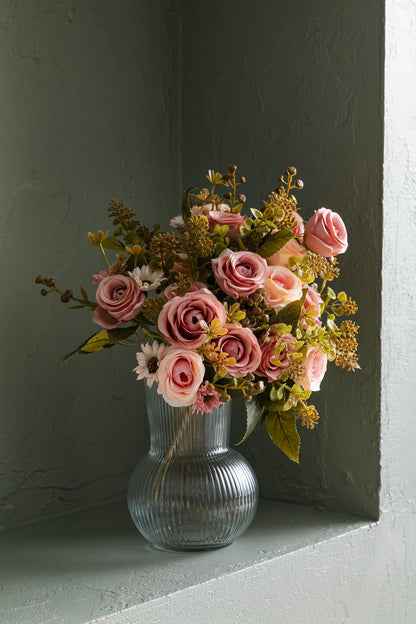 Yapay Gül Demeti 30 Cm 6 Dal Açık Pembe