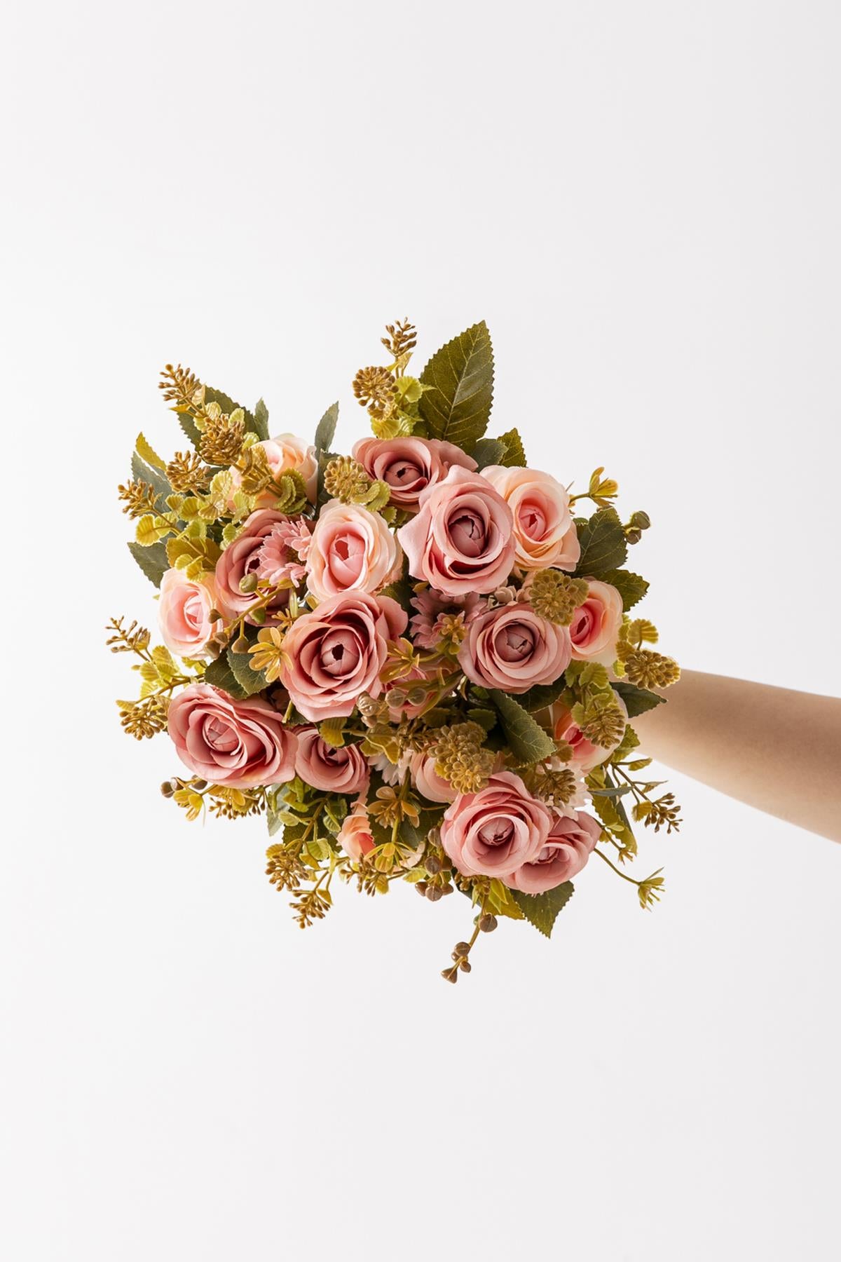 Yapay Gül Demeti 30 Cm 6 Dal Açık Pembe